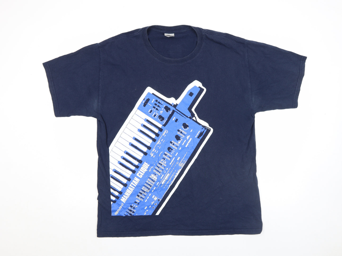 Gildan Men's Blue Music Print Short Sleeve Cotton T-Shirt Size L