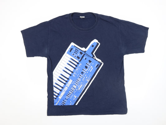 Gildan Men's Blue Music Print Short Sleeve Cotton T-Shirt Size L