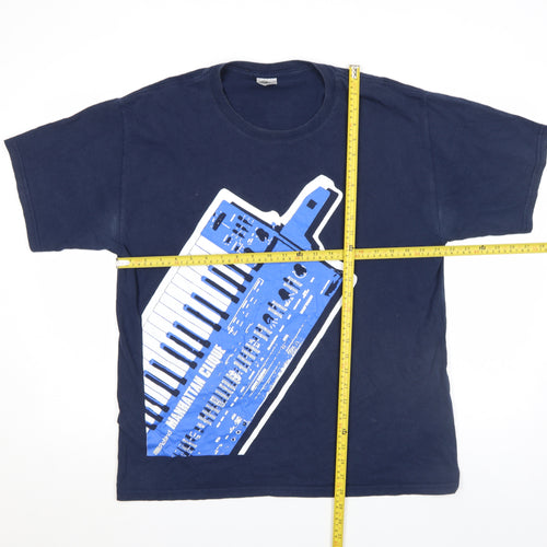 Gildan Men's Blue Music Print Short Sleeve Cotton T-Shirt Size L