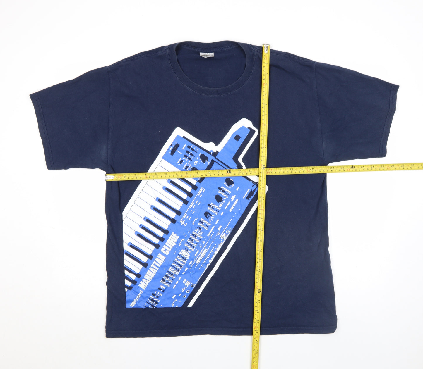 Gildan Men's Blue Music Print Short Sleeve Cotton T-Shirt Size L