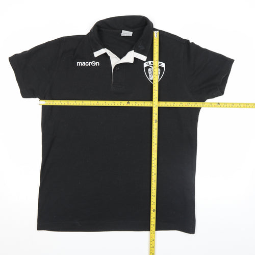 Macron Mens Black PAOK Sports Polo Shirt L Football Cotton Blend