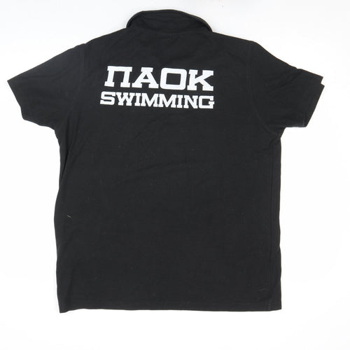 Macron Mens Black PAOK Sports Polo Shirt L Football Cotton Blend