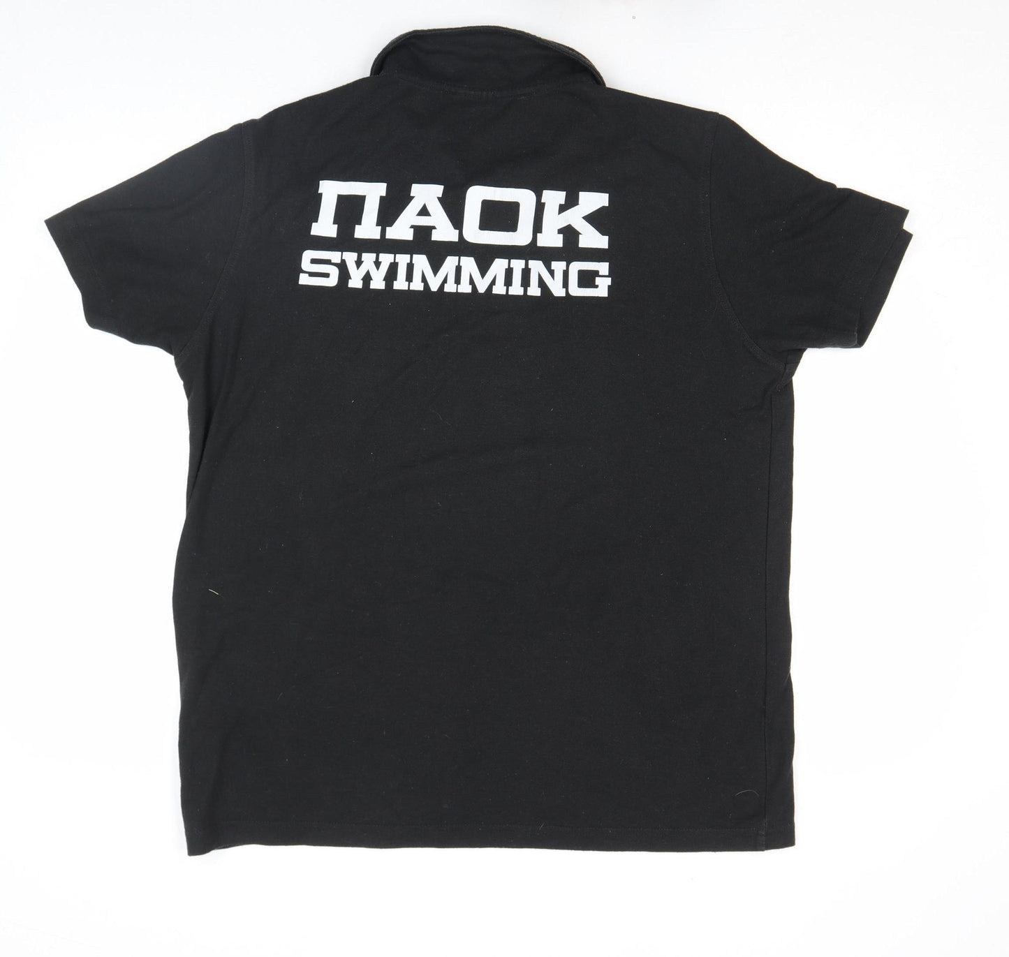 Macron Mens Black PAOK Sports Polo Shirt L Football Cotton Blend