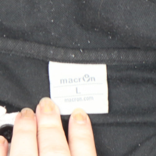 Macron Mens Black PAOK Sports Polo Shirt L Football Cotton Blend