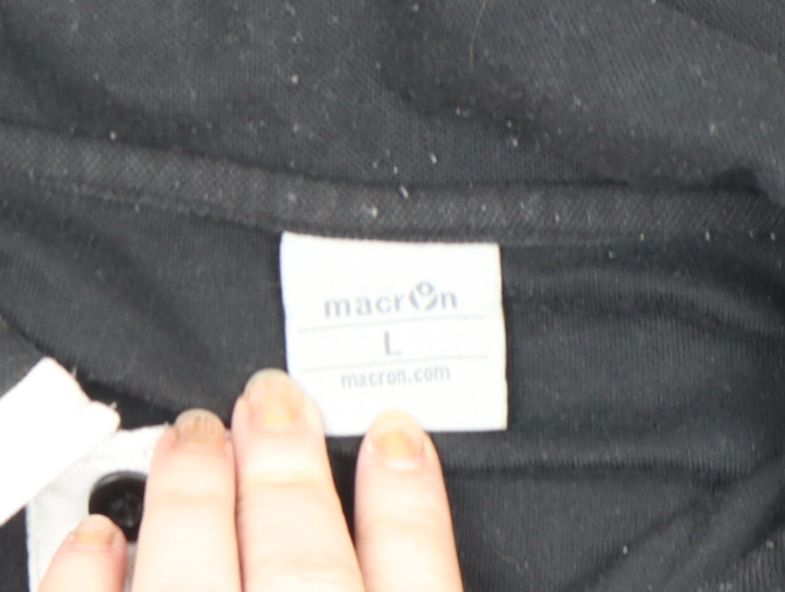 Macron Mens Black PAOK Sports Polo Shirt L Football Cotton Blend