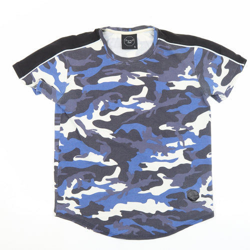 Project X Paris Men's Blue Camouflage Crew Neck T-Shirt Size S
