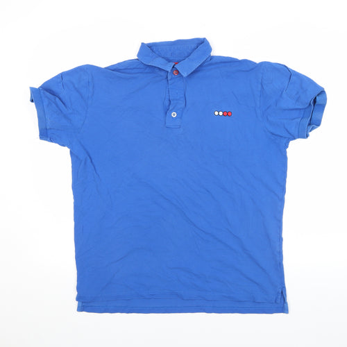 PAPIS.CC Men's Blue Cotton Short Sleeve Polo Shirt Size M