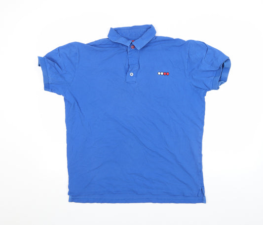 PAPIS.CC Men's Blue Cotton Short Sleeve Polo Shirt Size M