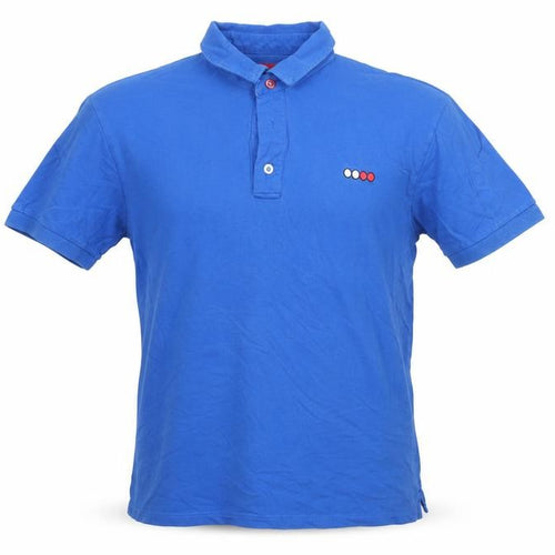 PAPIS.CC Men's Blue Cotton Short Sleeve Polo Shirt Size M