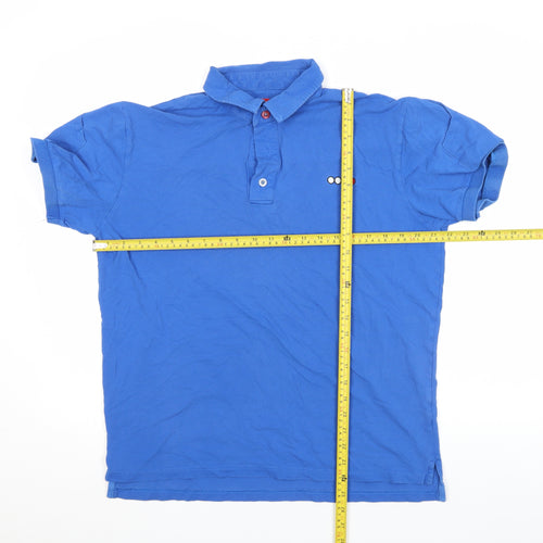 PAPIS.CC Men's Blue Cotton Short Sleeve Polo Shirt Size M