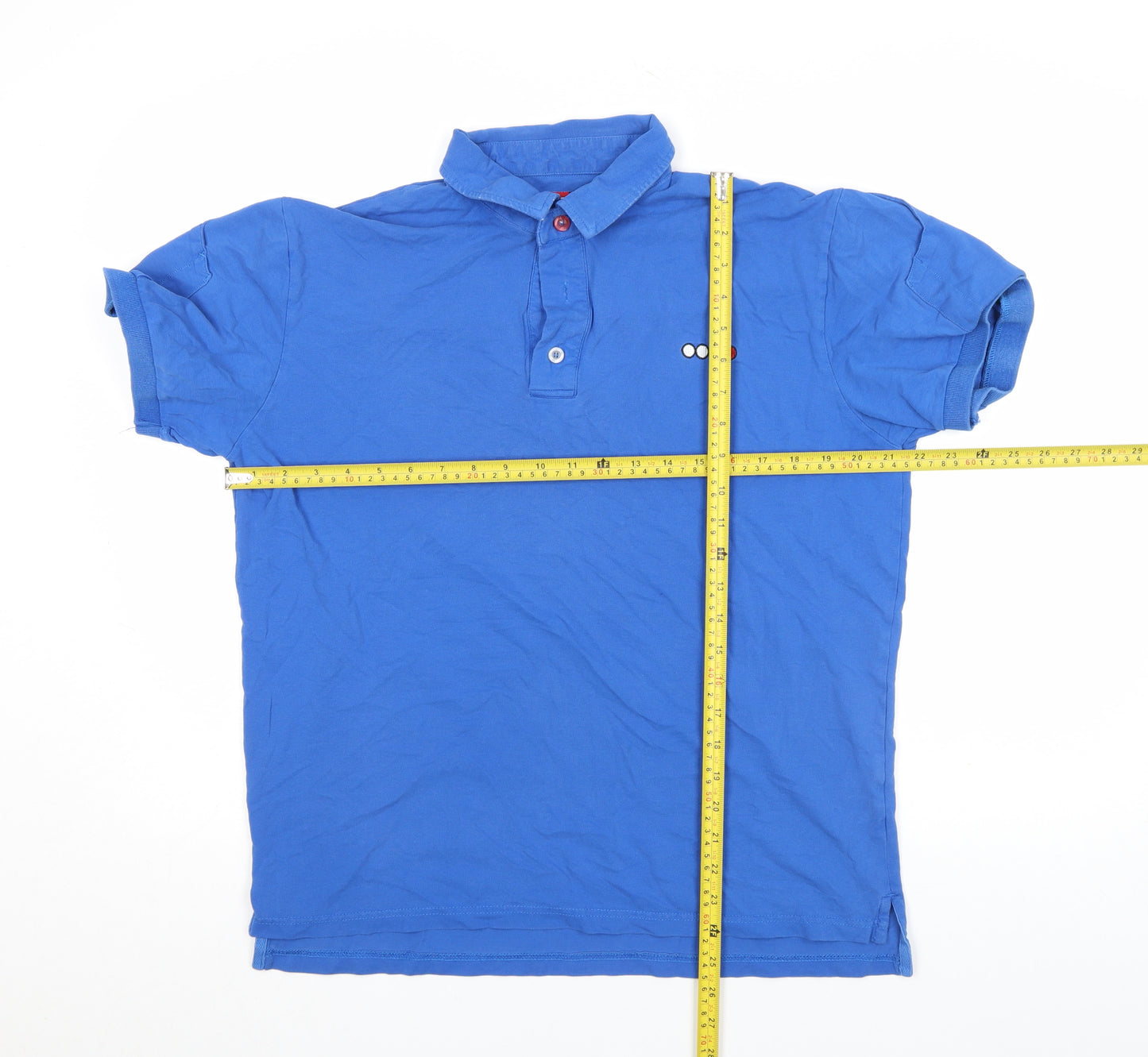 PAPIS.CC Men's Blue Cotton Short Sleeve Polo Shirt Size M