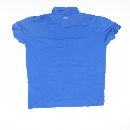 PAPIS.CC Men's Blue Cotton Short Sleeve Polo Shirt Size M