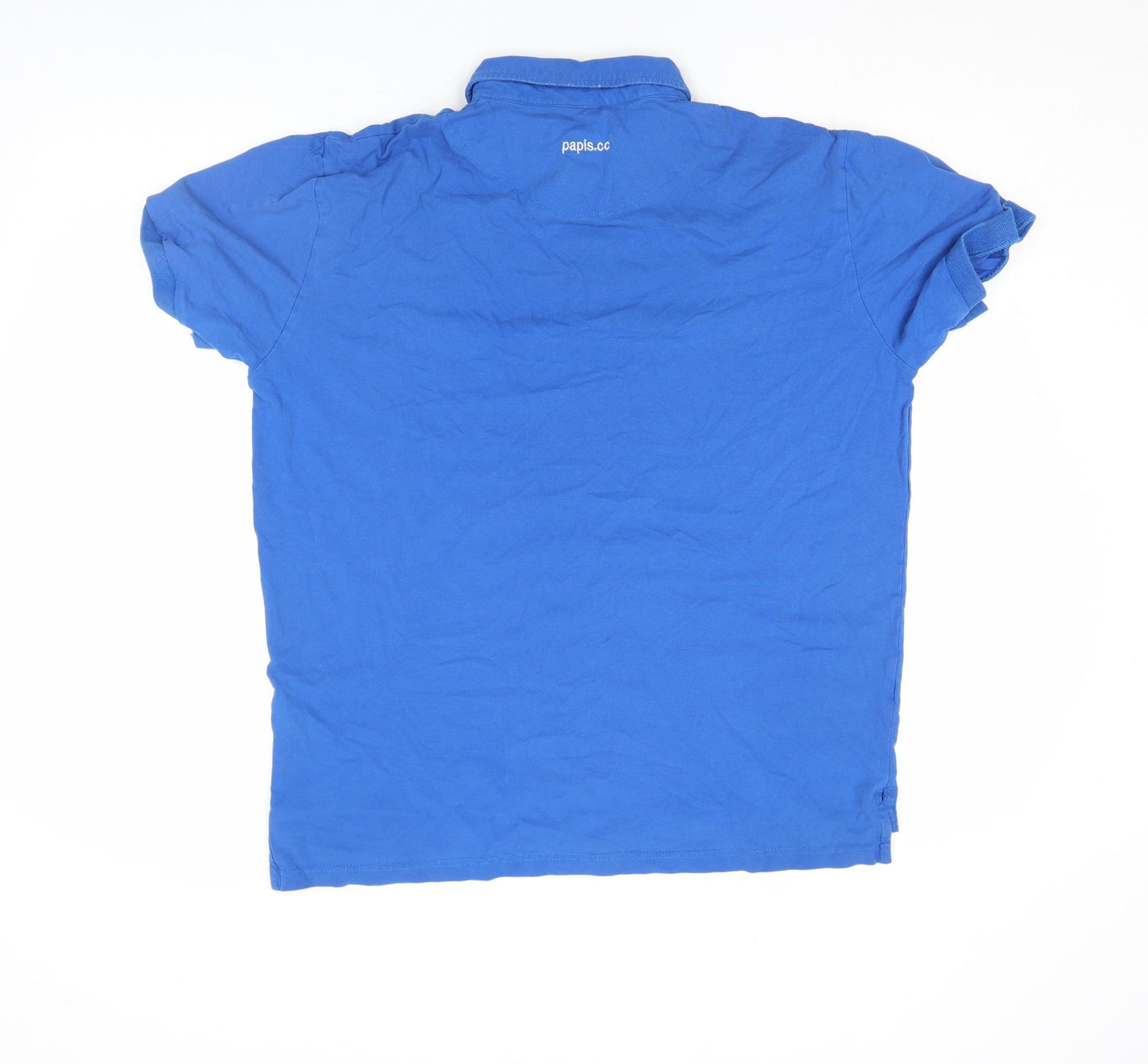 PAPIS.CC Men's Blue Cotton Short Sleeve Polo Shirt Size M