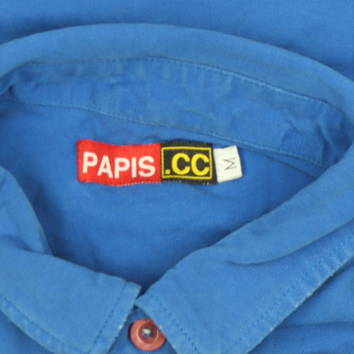 PAPIS.CC Men's Blue Cotton Short Sleeve Polo Shirt Size M