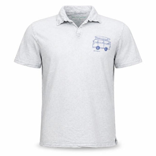 Finestra Men’s Grey Acid Wash Polo Shirt L Surf Van Print Casual Top