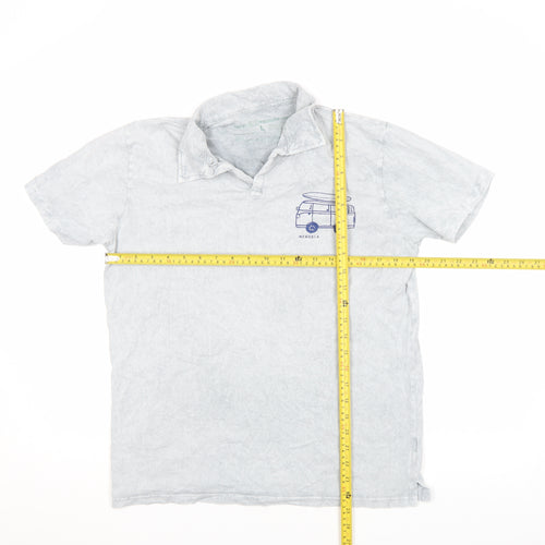 Finestra Men’s Grey Acid Wash Polo Shirt L Surf Van Print Casual Top