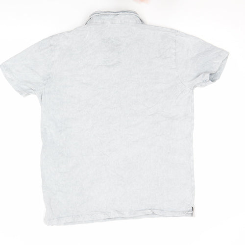 Finestra Men’s Grey Acid Wash Polo Shirt L Surf Van Print Casual Top