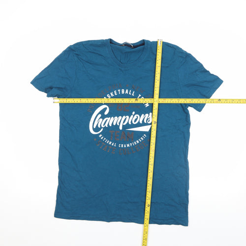 Pep&Co Men's Blue Graphic Sports T-Shirt Size M Cotton Crew Neck