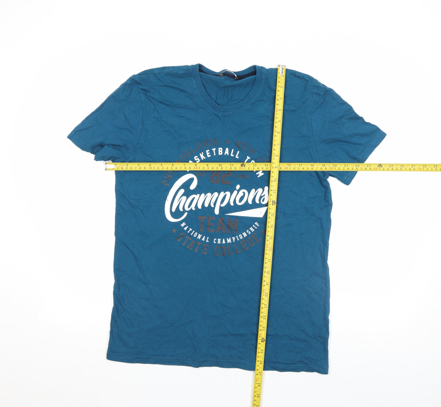 Pep&Co Men's Blue Graphic Sports T-Shirt Size M Cotton Crew Neck