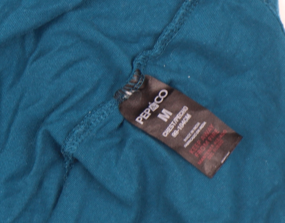 Pep&Co Men's Blue Graphic Sports T-Shirt Size M Cotton Crew Neck