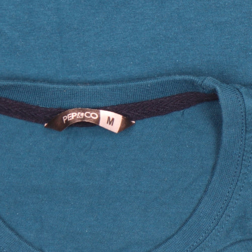 Pep&Co Men's Blue Graphic Sports T-Shirt Size M Cotton Crew Neck