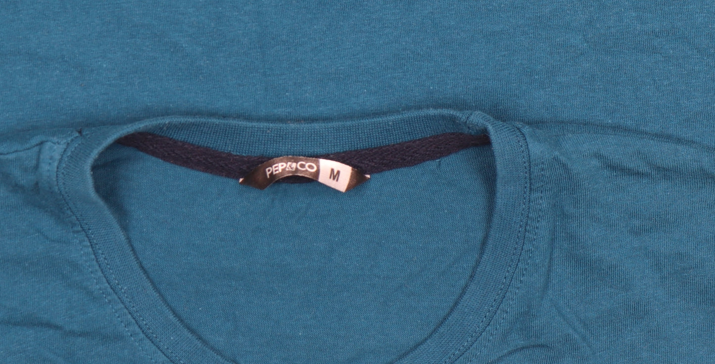 Pep&Co Men's Blue Graphic Sports T-Shirt Size M Cotton Crew Neck