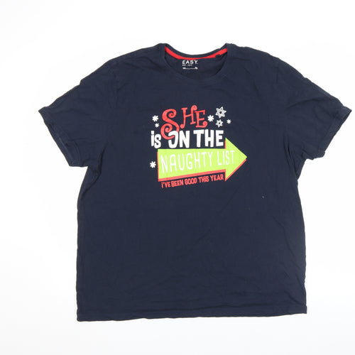 EASY Men's Navy Blue XXL Christmas Funny Graphic Cotton T-Shirt
