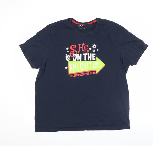 EASY Men's Navy Blue XXL Christmas Funny Graphic Cotton T-Shirt