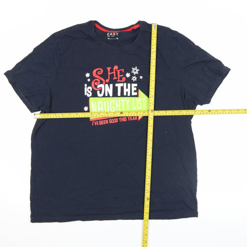 EASY Men's Navy Blue XXL Christmas Funny Graphic Cotton T-Shirt