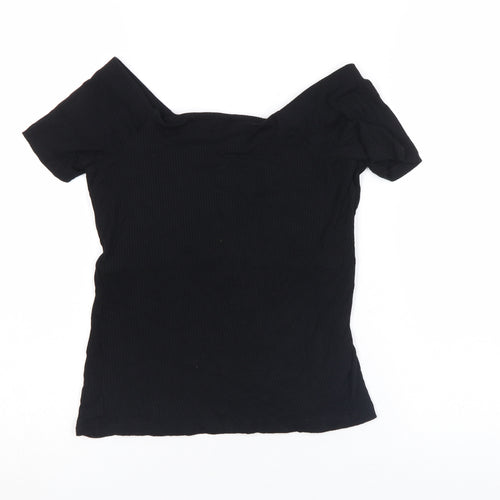 Nobody's Child Women's Black Off Shoulder Ribbed T-Shirt Size 8