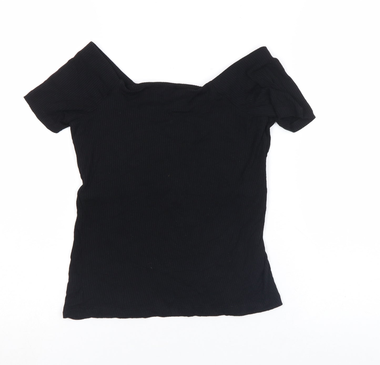 Nobody's Child Women's Black Off Shoulder Ribbed T-Shirt Size 8