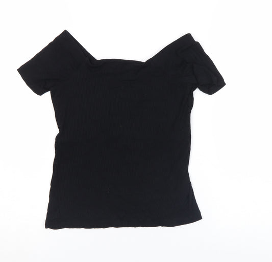 Nobody's Child Women's Black Off Shoulder Ribbed T-Shirt Size 8