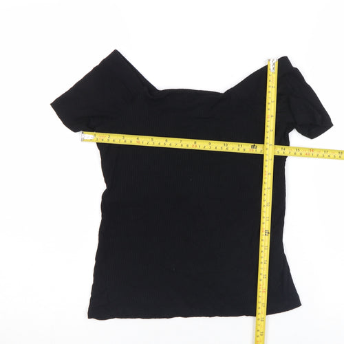 Nobody's Child Women's Black Off Shoulder Ribbed T-Shirt Size 8