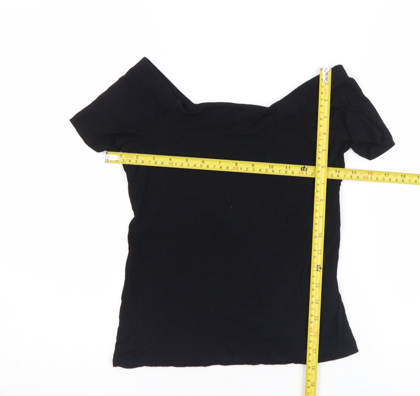 Nobody's Child Women's Black Off Shoulder Ribbed T-Shirt Size 8