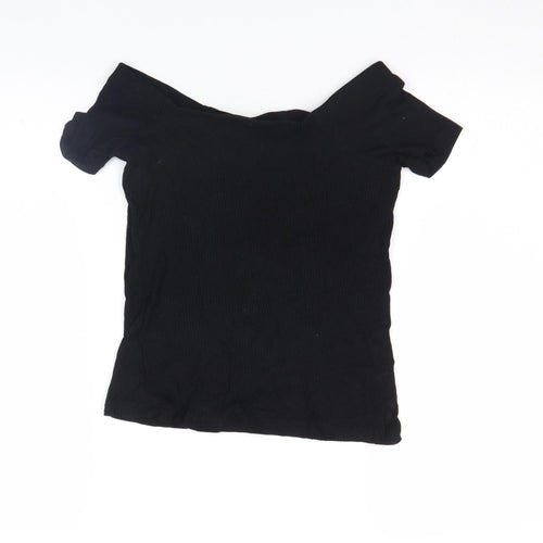 Nobody's Child Women's Black Off Shoulder Ribbed T-Shirt Size 8