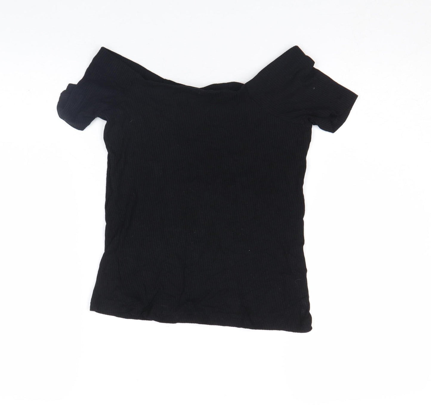 Nobody's Child Women's Black Off Shoulder Ribbed T-Shirt Size 8