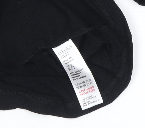 Nobody's Child Women's Black Off Shoulder Ribbed T-Shirt Size 8