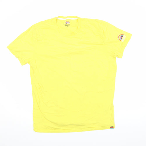 Hollister Men's Yellow XL Pride Rainbow Crew Neck Cotton T-Shirt