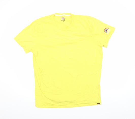 Hollister Men's Yellow XL Pride Rainbow Crew Neck Cotton T-Shirt