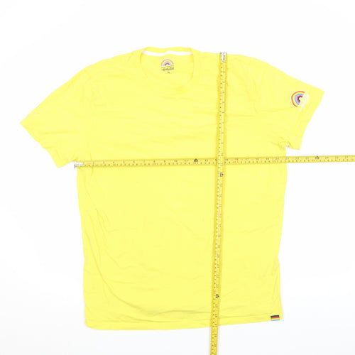 Hollister Men's Yellow XL Pride Rainbow Crew Neck Cotton T-Shirt