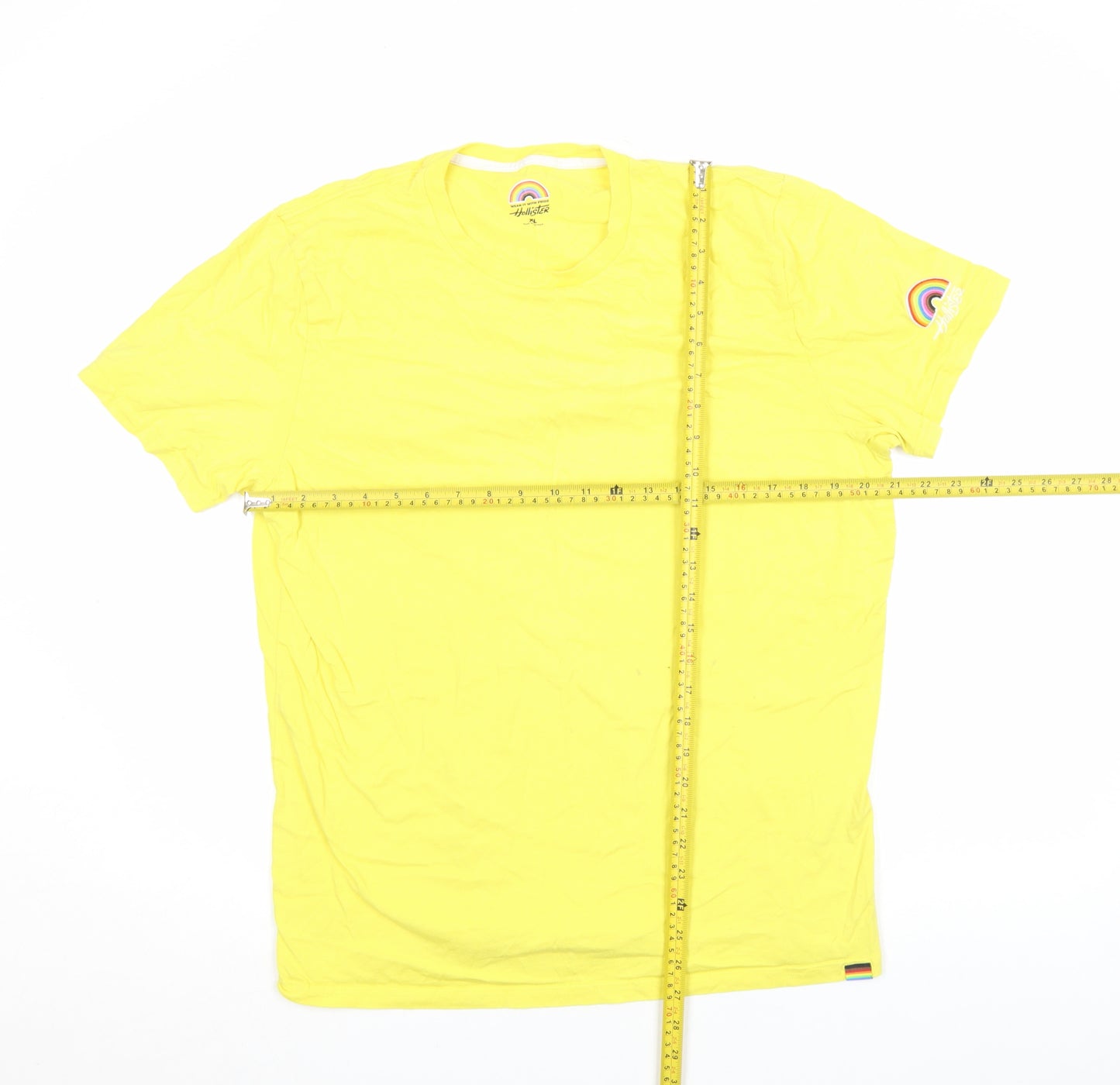 Hollister Men's Yellow XL Pride Rainbow Crew Neck Cotton T-Shirt