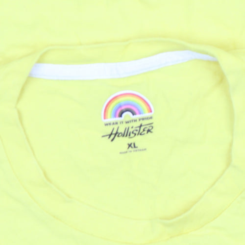 Hollister Men's Yellow XL Pride Rainbow Crew Neck Cotton T-Shirt