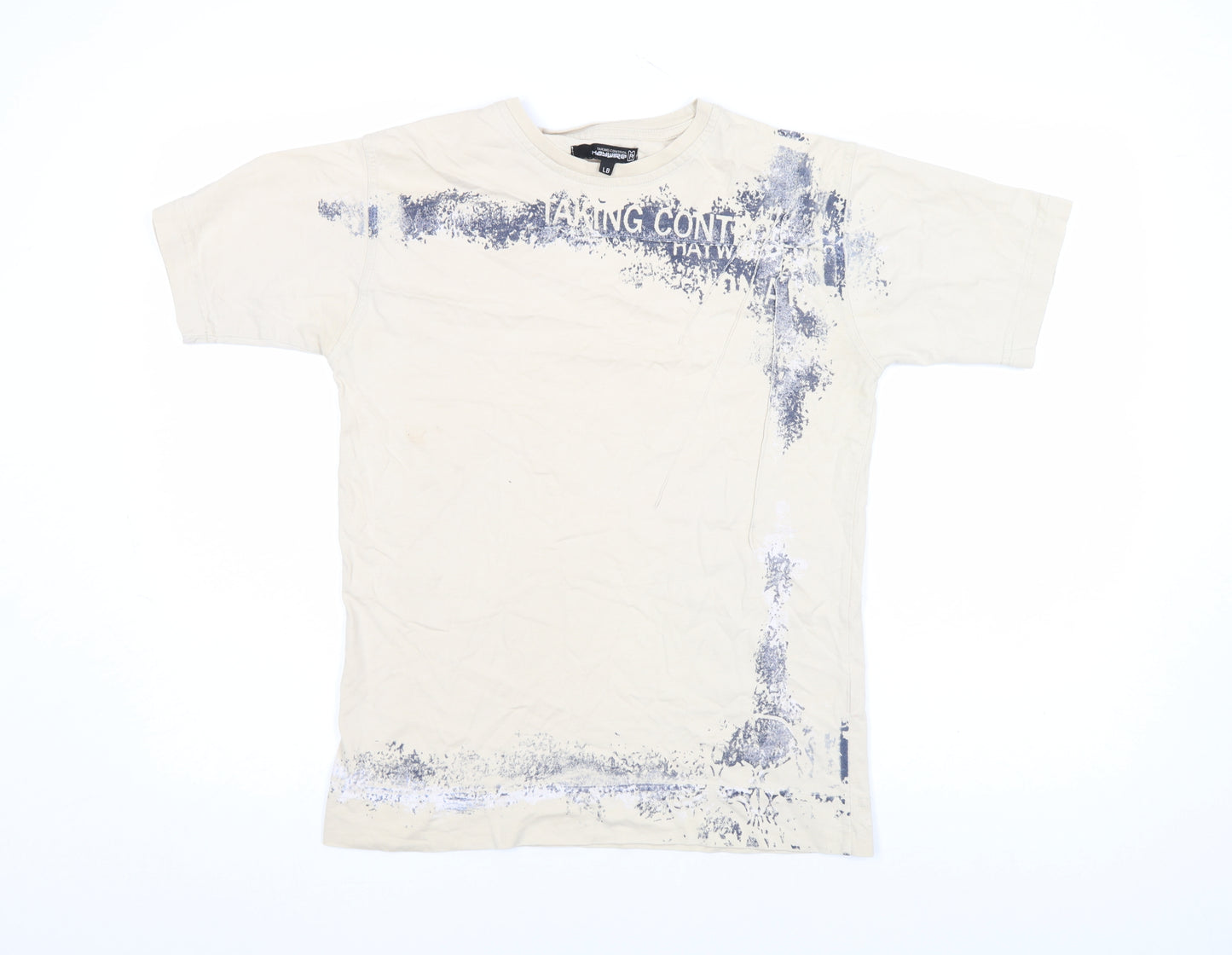 Haywire Men's Beige Graphic Print Cotton Crew Neck T-Shirt L