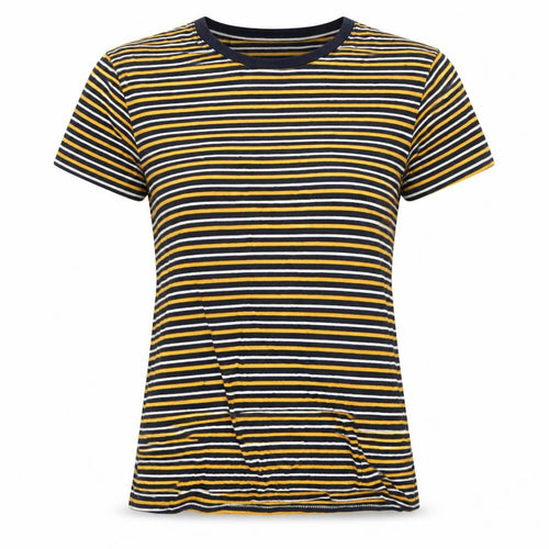 SELECTED HOMME Unisex Navy Yellow Striped Cotton Crew T-Shirt Size S