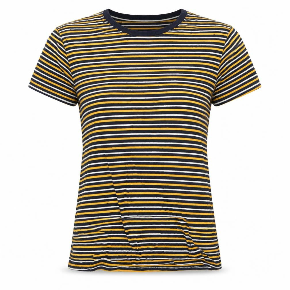 SELECTED HOMME Unisex Navy Yellow Striped Cotton Crew T-Shirt Size S
