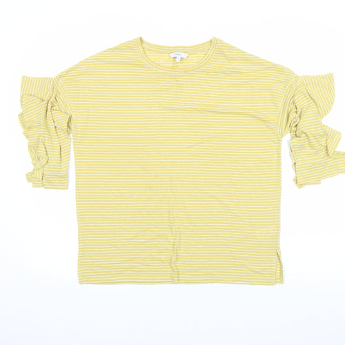 Next Women Yellow Striped Ruffle Sleeve Cotton T-Shirt Size 10