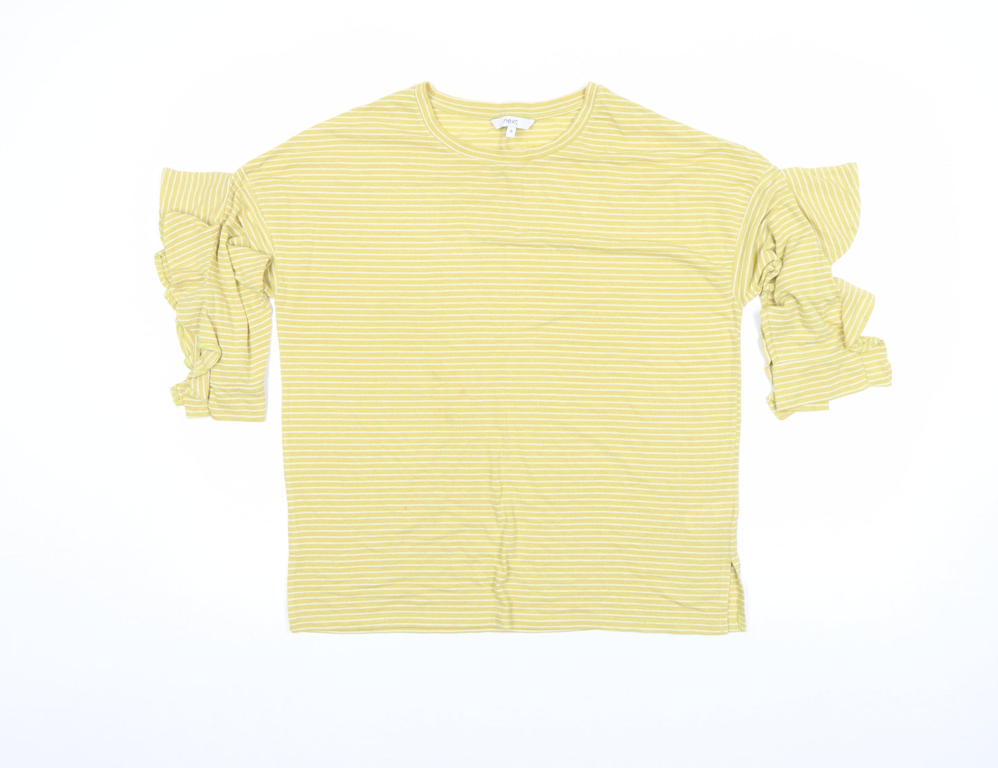 Next Women Yellow Striped Ruffle Sleeve Cotton T-Shirt Size 10