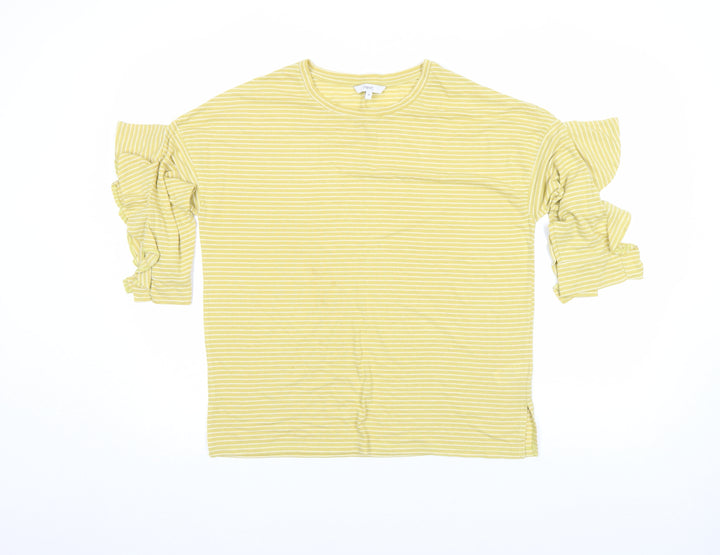 Next Women Yellow Striped Ruffle Sleeve Cotton T-Shirt Size 10