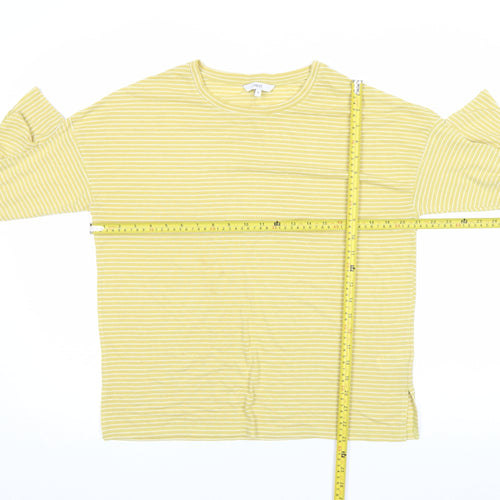 Next Women Yellow Striped Ruffle Sleeve Cotton T-Shirt Size 10