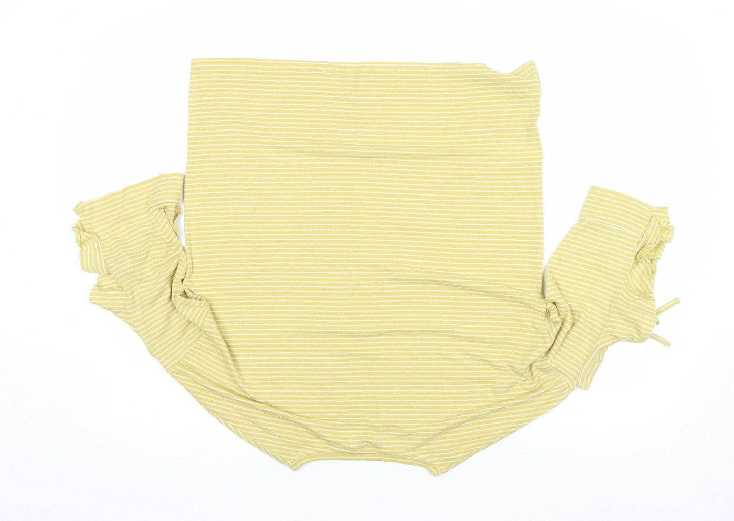 Next Women Yellow Striped Ruffle Sleeve Cotton T-Shirt Size 10